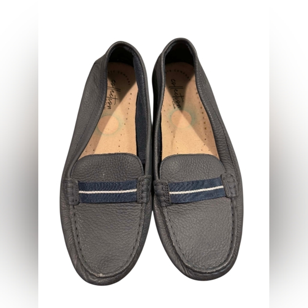 Clarks Dameo Vine Navy Blue Leather Penny Loafer Size 8M EUC